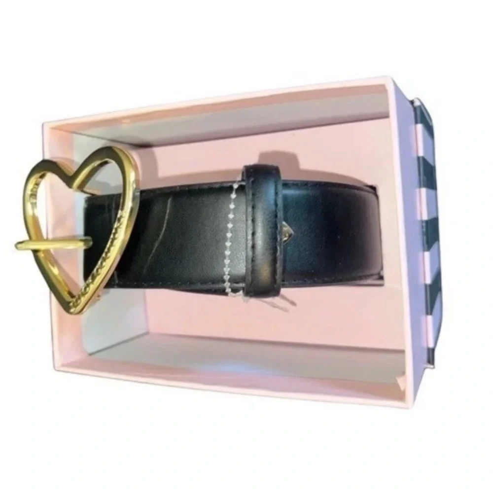 JUICY COUTURE Black BELT Gold Tone Heart Buckle NEW IN BOX L/XL